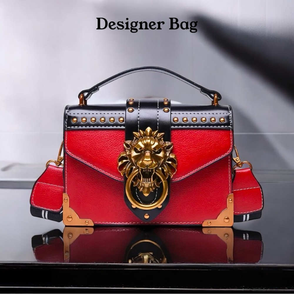 Luxury Red Vintage Gold Lion Designer Handbag